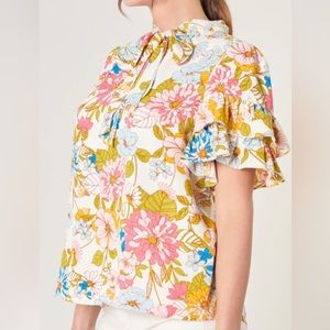 La Rochelle Tie Neck Bianca Blouse Size Large